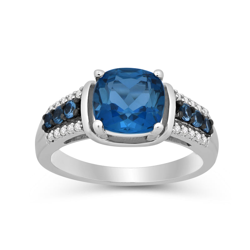 Jewelili Ring with London Blue Topaz and Created White Sapphire in Sterling Silver View 1