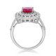Load image into Gallery viewer, Jewelili Halo Ring with Cushion Cut Created Ruby and Round Created White Sapphire in Sterling Silver View 5
