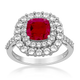 Load image into Gallery viewer, Jewelili Halo Ring with Cushion Cut Created Ruby and Round Created White Sapphire in Sterling Silver View 3
