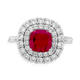 Load image into Gallery viewer, Jewelili Halo Ring with Cushion Cut Created Ruby and Round Created White Sapphire in Sterling Silver View 1
