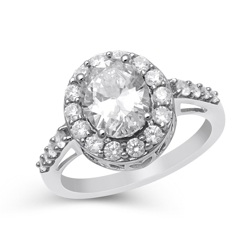 Jewelili Halo Ring with Oval and Round Created White Sapphire in Sterling Silver View 1