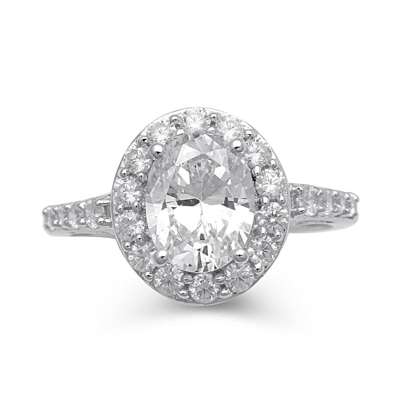 Jewelili Halo Ring with Oval and Round Created White Sapphire in Sterling Silver View 6