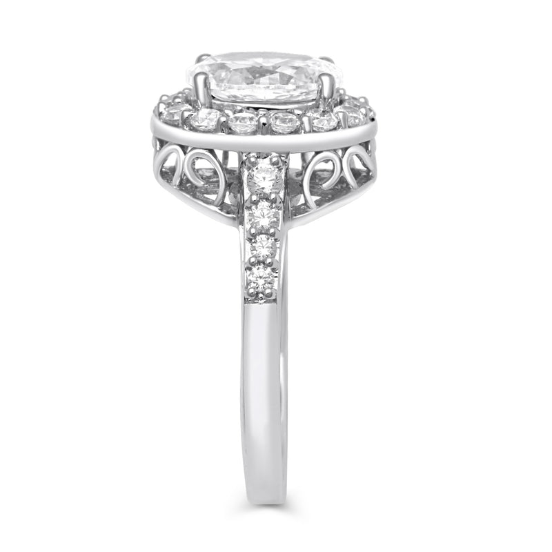 Jewelili Halo Ring with Oval and Round Created White Sapphire in Sterling Silver View 7
