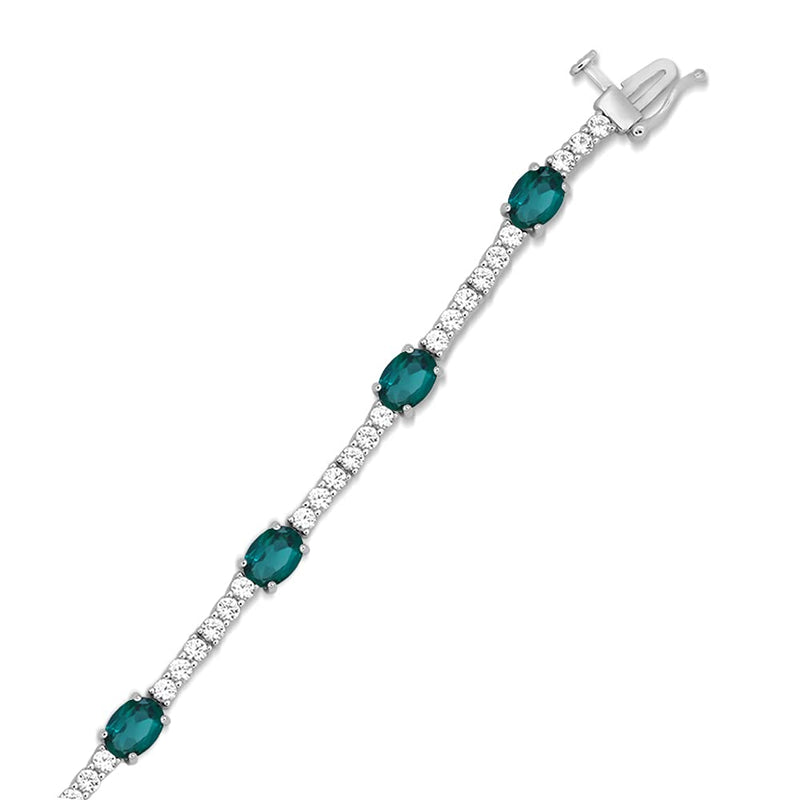 Jewelili Bracelet Created Emerald and Created White Sapphire in Sterling Silver View 1