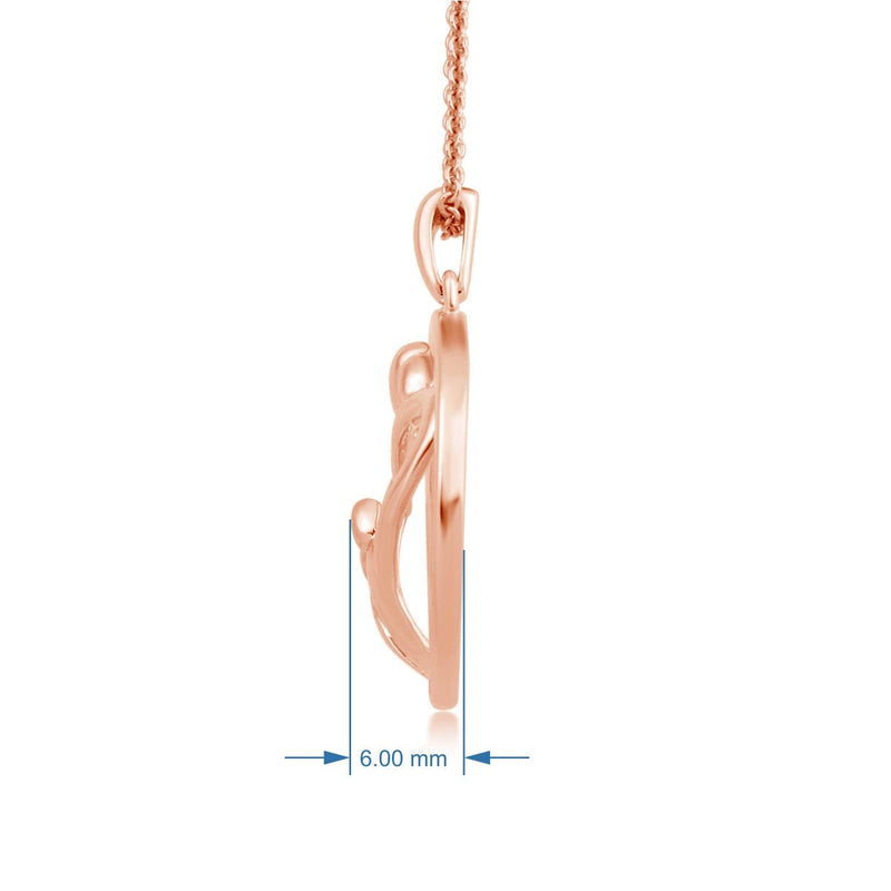 Jewelili 14K Rose Gold Over Sterling Silver With Parents and Two Children Family Pendant Necklace