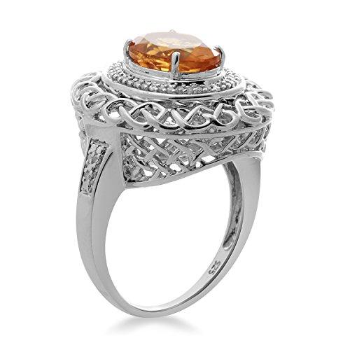 Jewelili Halo Ring with White Diamonds and Oval Citrine in Sterling Silver 1/10 CTTW View 2
