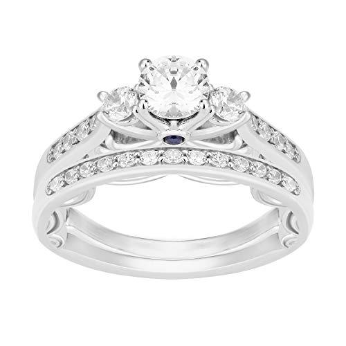 Enchanted Disney Fine Jewelry 14K White Gold 1.00 Cttw Diamond And London Blue Topaz Cinderella Bridal Ring