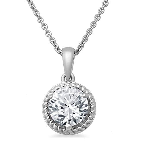 Jewelili Sterling Silver With Round White Topaz Pendant Necklaces, 18