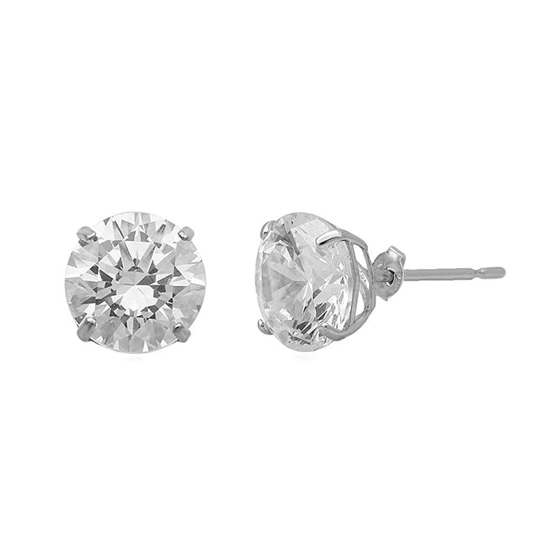 Jewelili Stud Earrings with Round Cubic Zirconia in 10K White Gold View 1