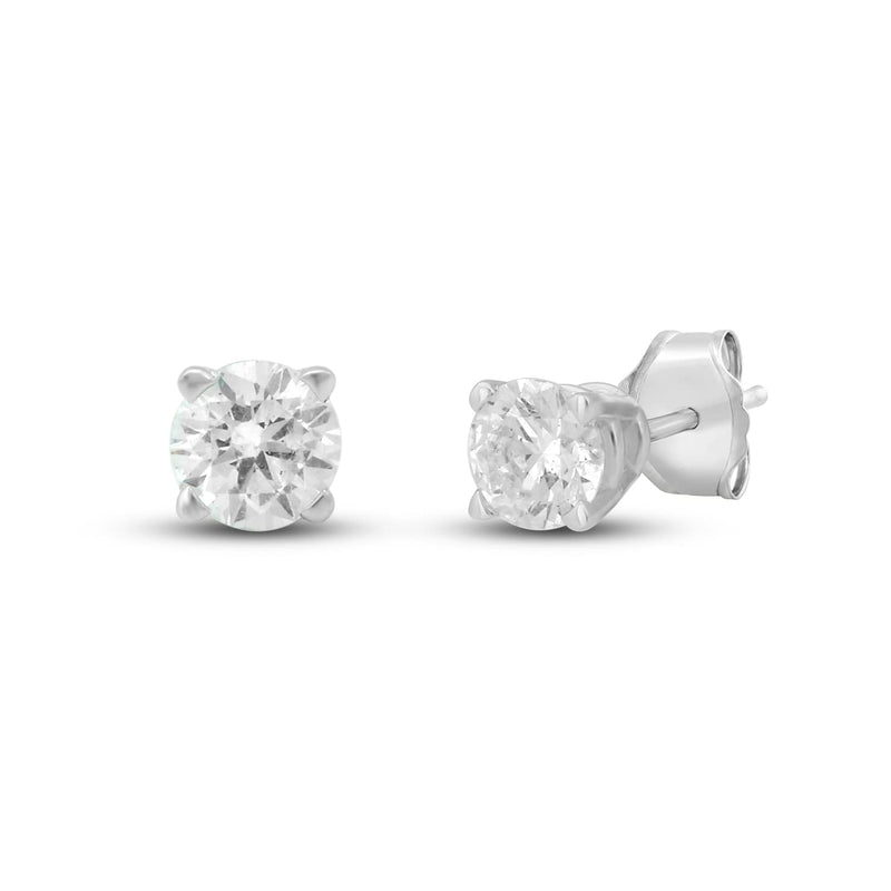 Jewelili Stud Earrings with Natural White Diamond Solitaire in 10K White Gold 1/4 CTTW View 5