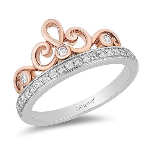 Enchanted Disney Fine Jewelry 10K White and Rose Gold with 1/4Cttw Majestic Princess Tiara Ring