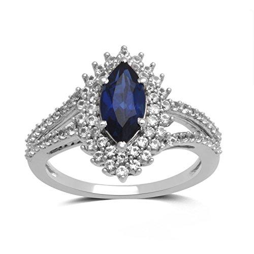 Jewelili Cocktail Ring with Marquise Created Ceylon Sapphire and Round Created White Sapphire in Sterling Silver View 1
