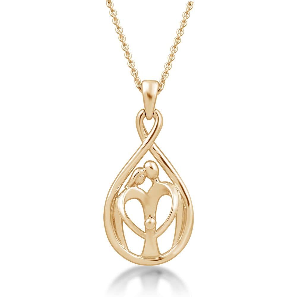Jewelili Parents and One Child Family Pendant Necklace in 18K