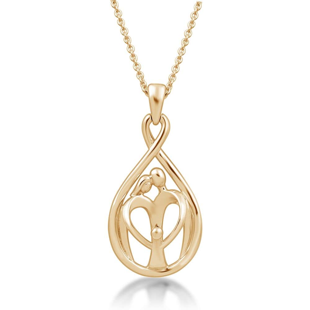 Jewelili Parents and One Child Family Pendant Necklace in 18K Yellow Gold over Sterling Silver View 1