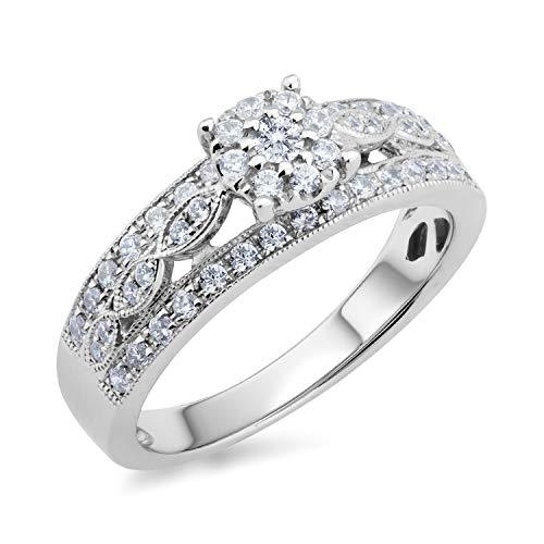 Jewelili Ring with Diamonds in 10K White Gold 1/2 CTTW View 2