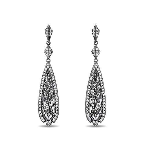 Enchanted Disney Fine Jewelry 14k White Gold with 1/2cttw Diamond and Rutile Quartz Maleficent Earrings