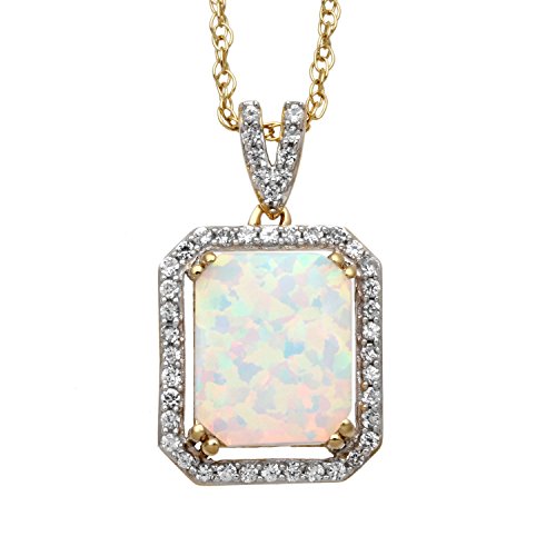 Jewelili Octagon Halo Necklace Opal Jewelry in Yellow Gold Over Sterling Silver - View 1