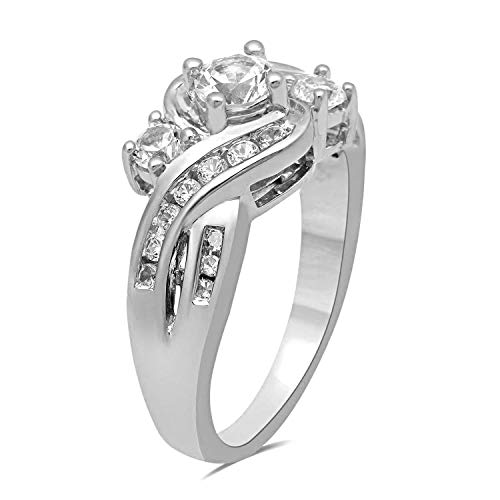 Jewelili Ring with Diamonds and Created White Sapphire in Sterling Silver View 2