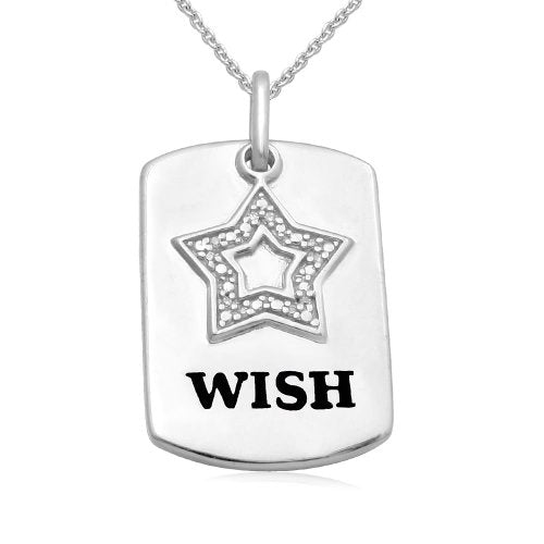 Jewelili Sterling Silver Diamonds Black Enamel Wish Pendant Necklace