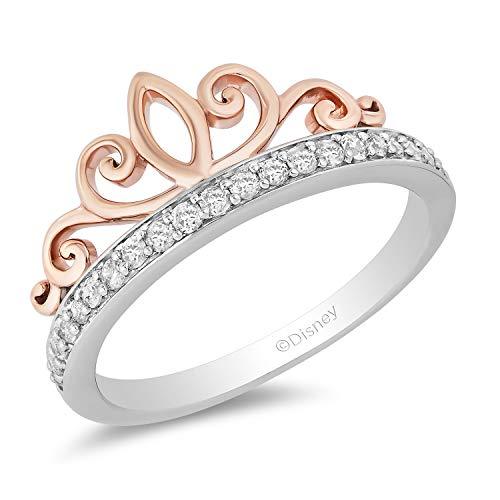 Enchanted Disney Fine Jewelry Sterling Silver and 10k Rose Gold 1/5cttw Majestic Princess Tiara Ring