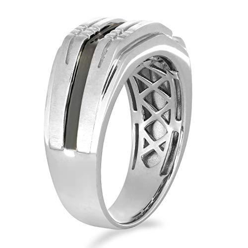 Jewelili Princess Cut Men's Ring with Natural White Diamonds in Sterling Silver 1/10 CTTW View 2