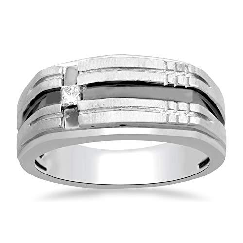 Jewelili Princess Cut Men's Ring with Natural White Diamonds in Sterling Silver 1/10 CTTW View 1