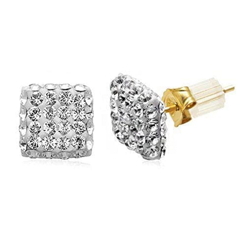 Jewelili Stud Earrings with White Crystal Cubic Zirconia in 10K Yellow Gold View 1