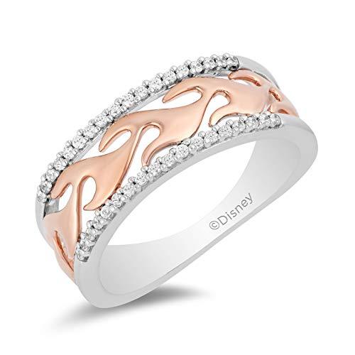 Enchanted Disney Fine Jewelry 10K Rose Gold and Sterling Silver with 1/5 CTTW Diamond Maleficent Flames Ring
