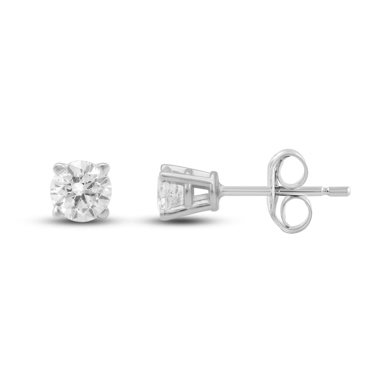 Jewelili Stud Earrings with Natural White Diamond Solitaire in 10K White Gold 1/4 CTTW View 7