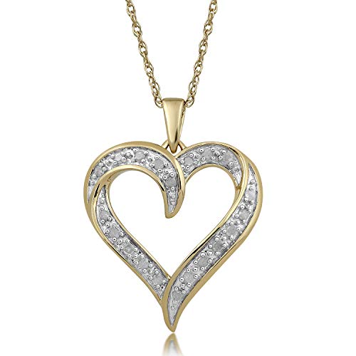 Jewelili Yellow Gold Over Sterling Silver With 1/4 CTTW Natural White Round Diamonds Heart Pendant Necklace