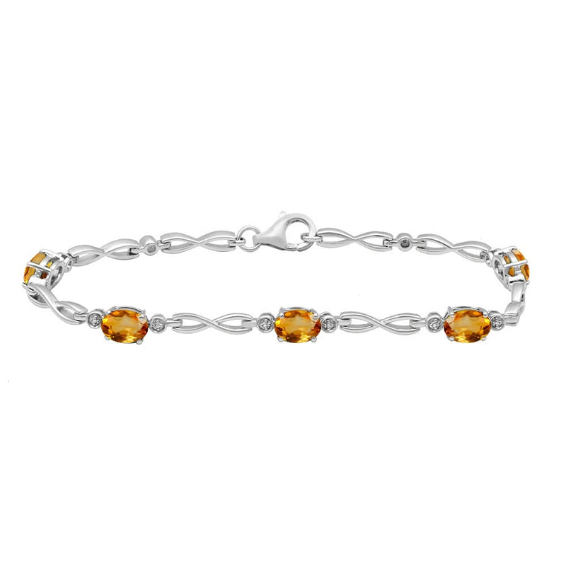 Jewelili Link Bracelet with Oval Madeira Citrine in Sterling Silver View 1