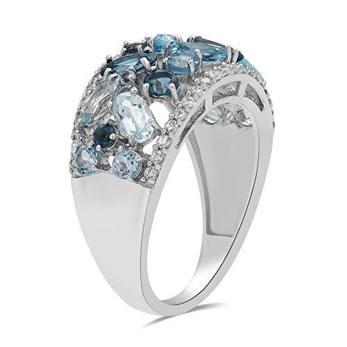 Jewelili Fashion Ring with Sky Blue Topaz, Swiss Blue Topaz, London Blue Topaz, Blue Topaz and Cubic Zirconia in Sterling Silver View 2