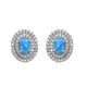 Load image into Gallery viewer, Jewelili Sterling Silver With Oval Created Blue Opal and Cubic Zirconia Halo Earrings
