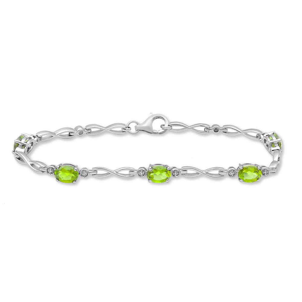 Jewelili Link Bracelet with Peridot in Sterling Silver View 1