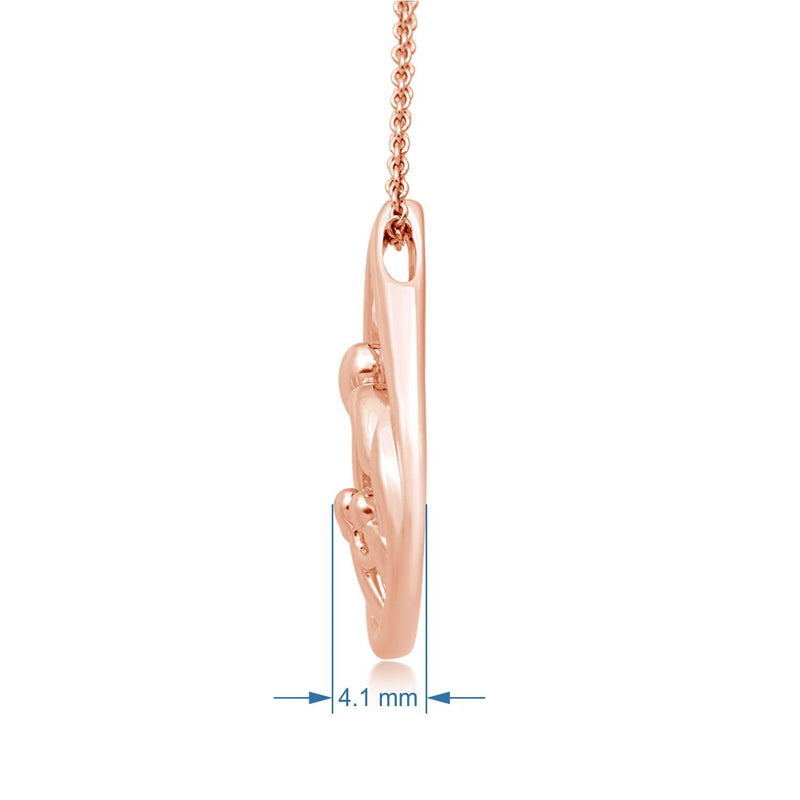 Jewelili 14K Rose Gold Over Sterling Silver With Parent and Three Children Family Teardrop Pendant Necklace