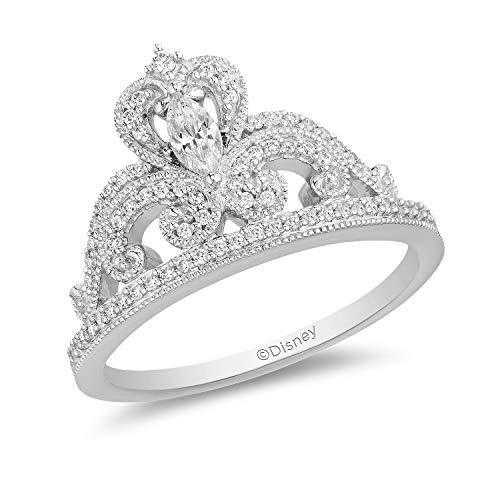 Enchanted Disney Fine Jewelry 14K White Gold With 1/3Cttw Diamond Majestic Princess Tiara Ring