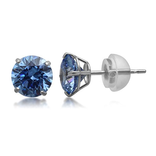 Jewelili Stud Earrings with Blue Cubic Zirconia in 10K White Gold View 1