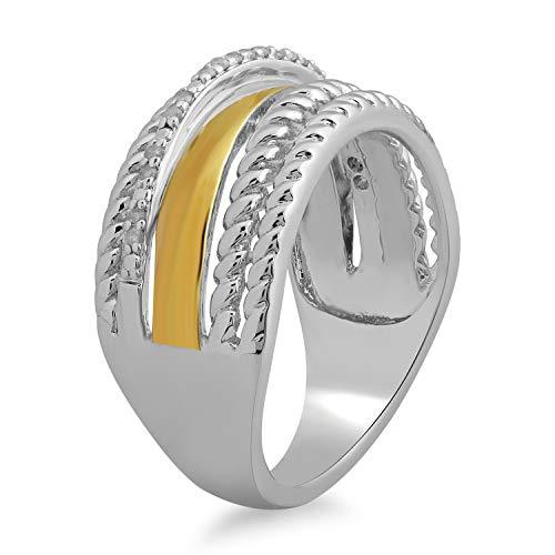 Jewelili  Ring with Round Natural White Diamonds in Yellow and White Sterling Silver View 3