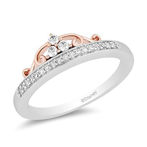 Enchanted Disney Fine Jewelry 10K White and Rose Gold With 1/6Cttw Diamond Majestic Princess Tiara Ring