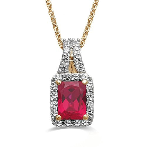 Jewelili Octagon Halo Necklace Ruby Jewelry in Yellow Gold - View 1