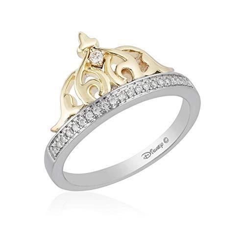 Enchanted Disney Fine Jewelry Sterling Silver and 10K Yellow Gold 1/10CTTW Jasmine Tiara Ring