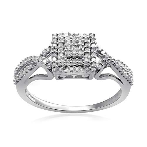 Jewelili Ring with Natural White Round Diamonds in Sterling Silver 1/5 CTTW View 1