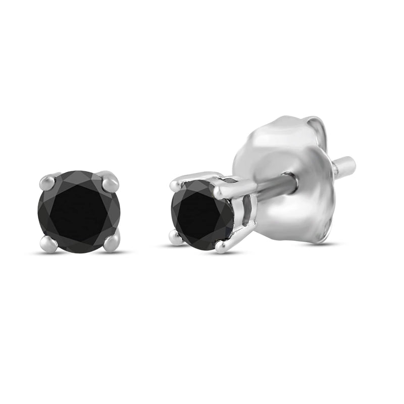 Jewelili Stud Earrings with Treated Black Diamonds Solitaire in 10K White Gold 1/4 CTTW 