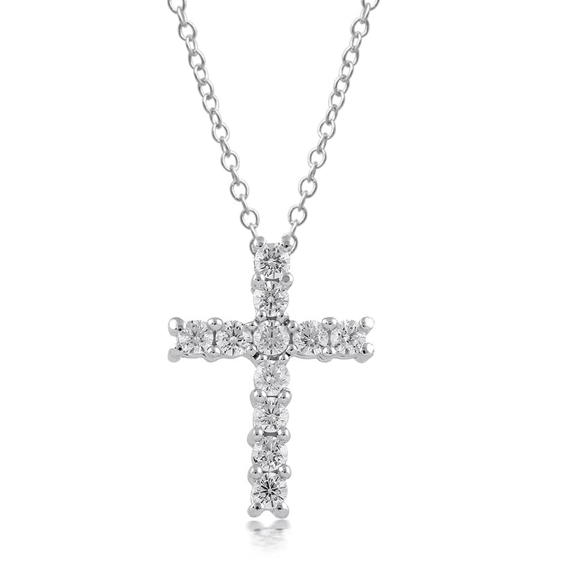 Jewelili Sterling Silver With 1/4 CTTW Lab Grown Diamonds Cross Pendant Necklace