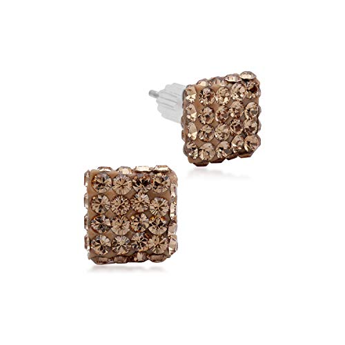 Jewelili Crystal Earrings with Brown Cubic Zirconia in 10K White Gold View 1