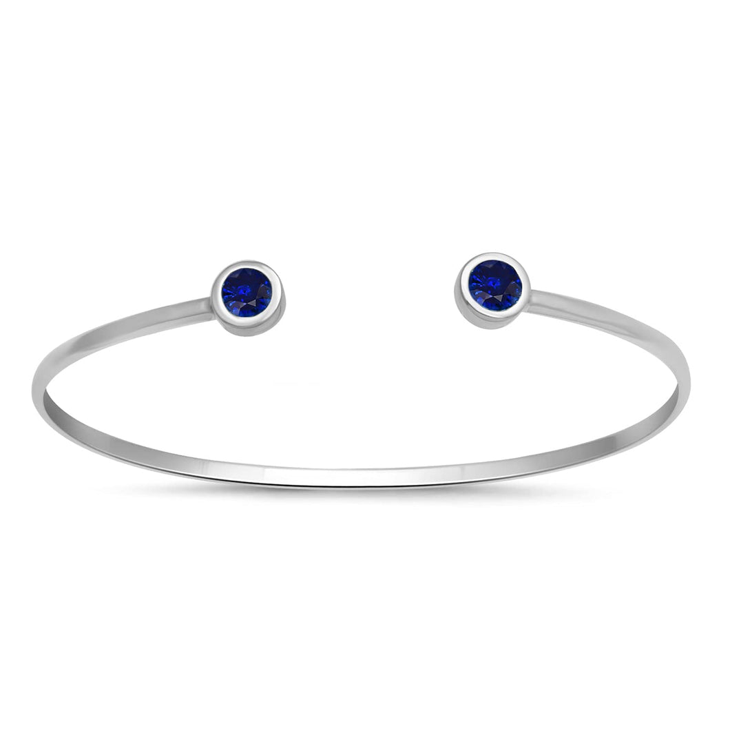 Jewelili Sterling Silver with Checkerboard Round Created Blue Sapphire Bangle
