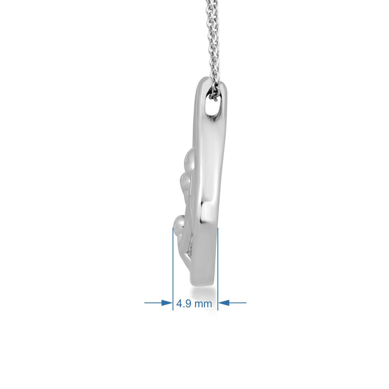 Jewelili Sterling Silver With Parent and One Child Family Teardrop Pendant Necklace