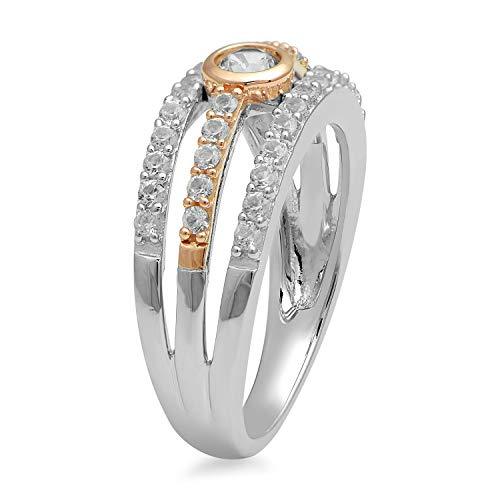 Jewelili Split Shank Ring with Round Created White Sapphire in 10K Rose Gold over Sterling Silver View 2