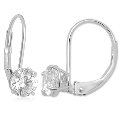 Jewelili Leverback Drop Dangle Earrings with Cubic Zirconia in 10K White Gold View 2