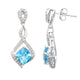 Load image into Gallery viewer, Jewelili Sterling Silver 6x6MM Cushion Shape Swiss Blue Topaz and Created White Round Sapphire Dangle Earrings
